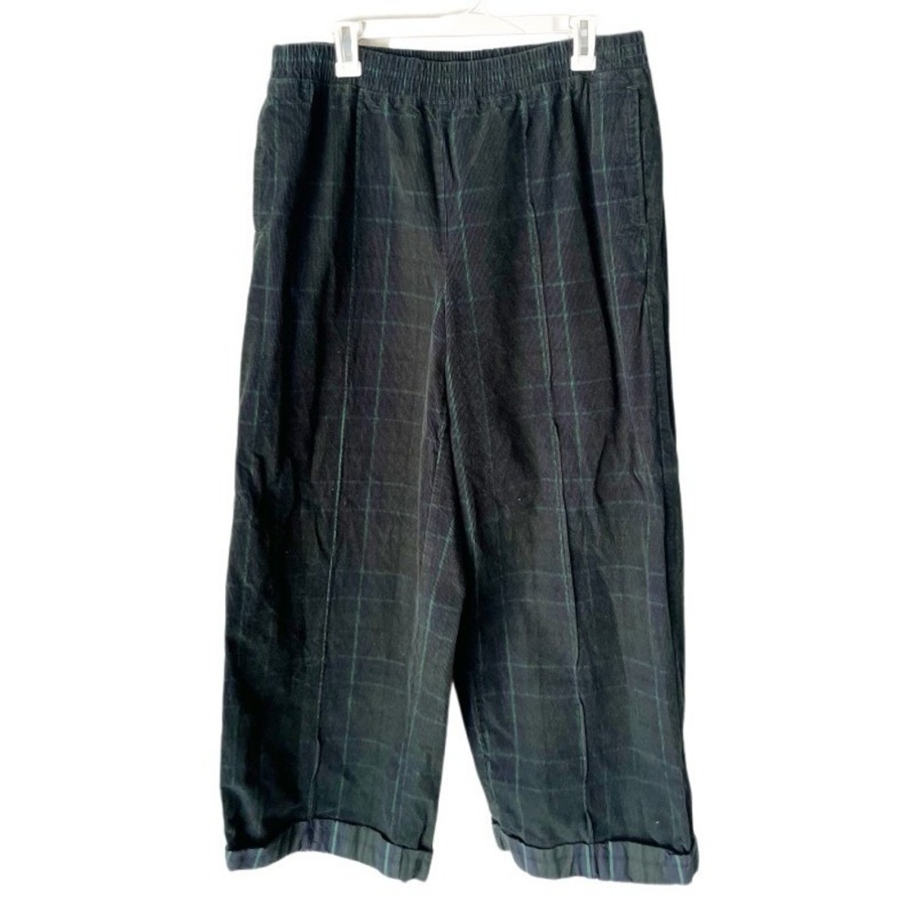 Aerie Offline Green Plaid Pull On Wide Leg Pants Trousers Size Large